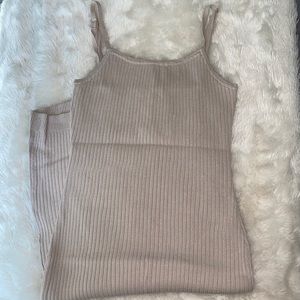 Tan ribbed mid length dress, adjustable straps